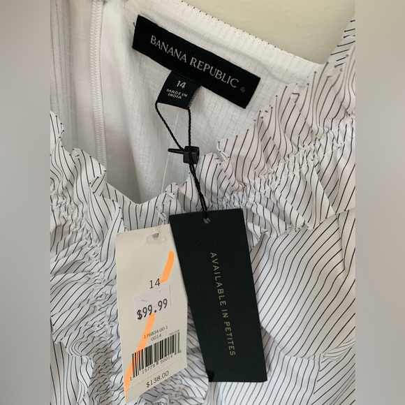 Size 14 Banana Republic Stripe Ruffle Neck Straps Pinstripe NWT! 100% Cotton - Picture 3 of 7